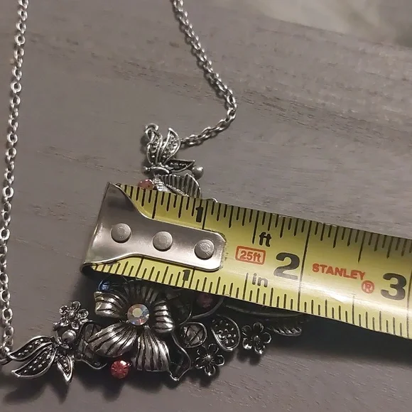 Betsey Johnson Silvertone Floral Multi Color Rhinestone Necklace 18" - Picture 17 of 17